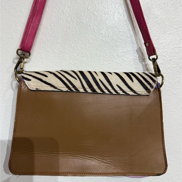 Pink Zebra Leather Crossbody Purse - Picture 8 of 12